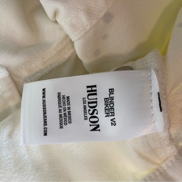 Hudson Los Angeles Blinder V2 Bike splatter Motto white button fly size 32 jeans - Picture 8 of 11